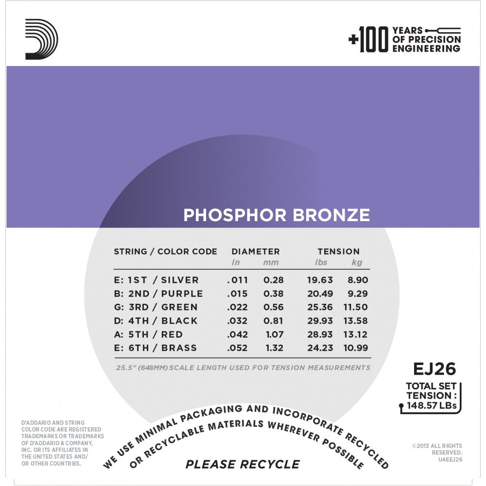 DAddario 11-52 EJ26 Acoustic Guitar Strings Phosphor Bronze