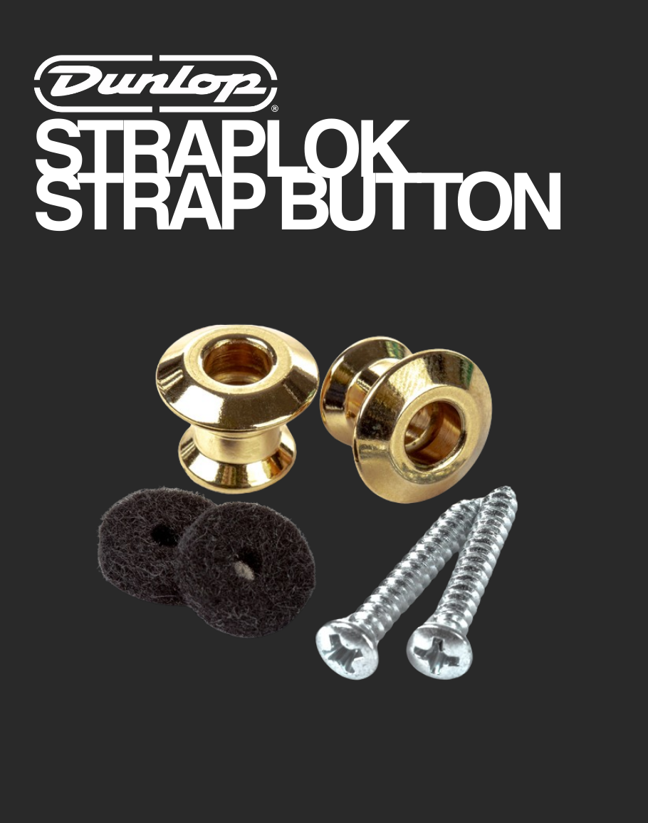 Dunlop Straplok Dual Design Strap Button Set – Gold