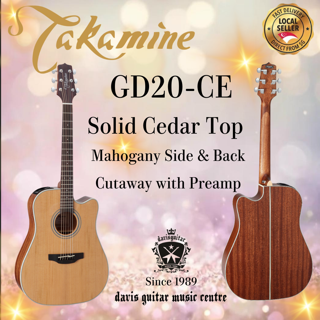 Takamine GD20CE-NS Solid Cedar Top Dreadnought Body Cutaway Electric Acoustic Guitar