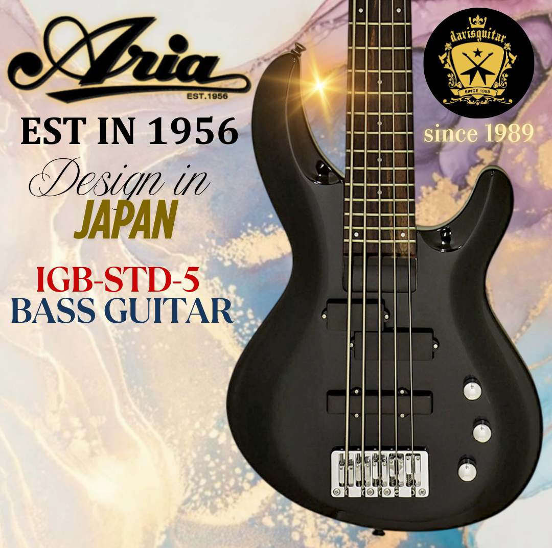 Aria 5 String Bass Guitar IGB-STD-5 Metallic Black PJ Pickup
