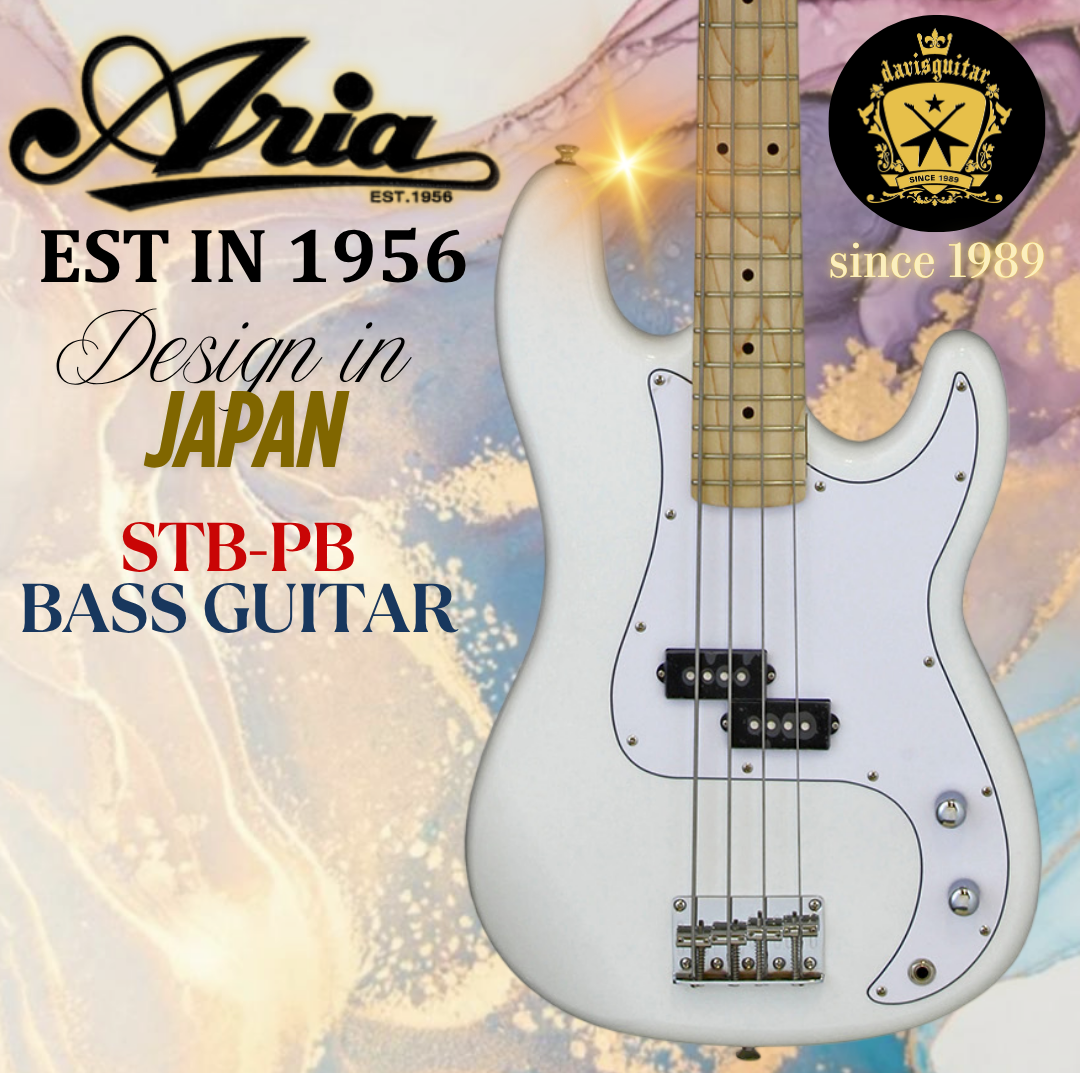 Aria 4 String Electric Bass Guitar STB-PB-M-WH Precision Pickup Maple Neck White