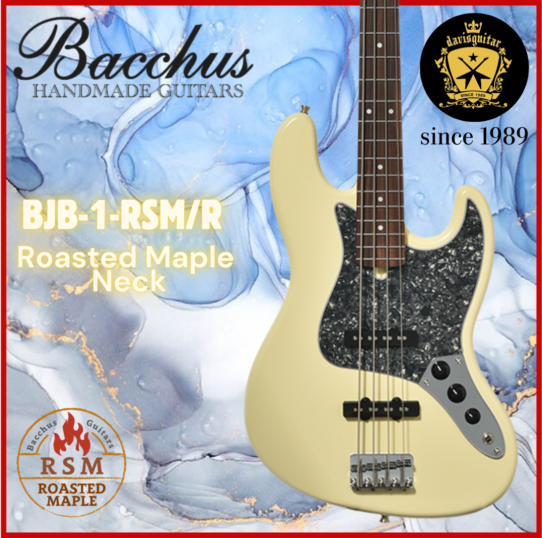 Bacchus 4 String Bass Guitar BJB-1-RSM-R-BPPG-OWH Olympic White Roasted Maple Neck