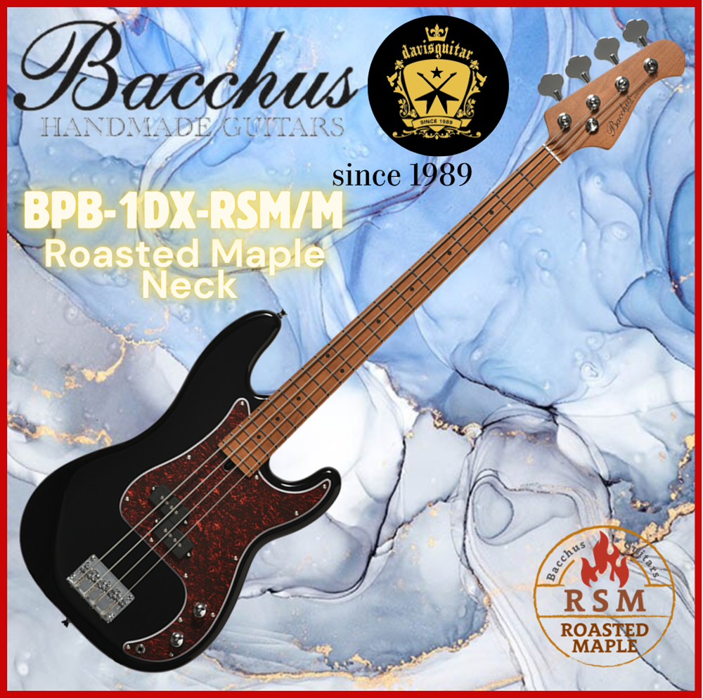 Bacchus 4 String Bass Guitar BPB-1DX-RSM-M Black Roasted Maple Neck Stainless Steel Frets