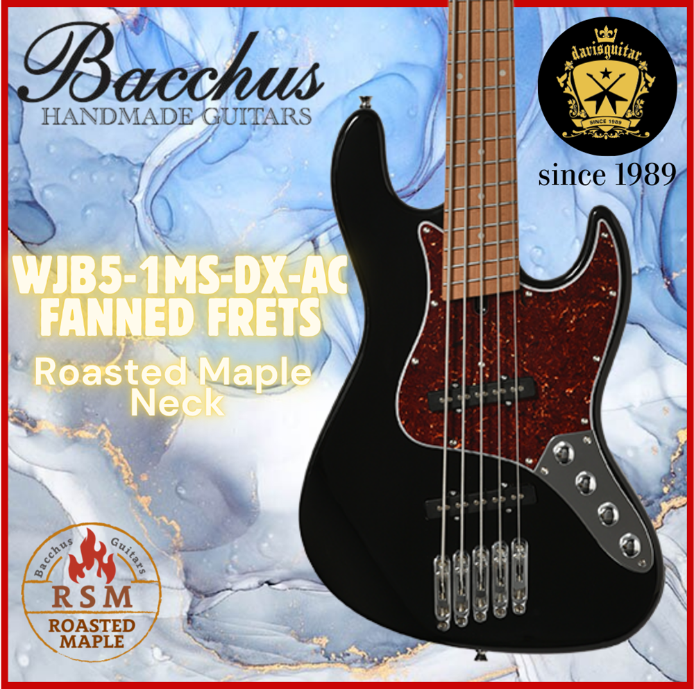 Bacchus WJB5-1MS-DX-AC RSM/M Electric Bass 5 String Roasted Maple Fanned Frets Active Black