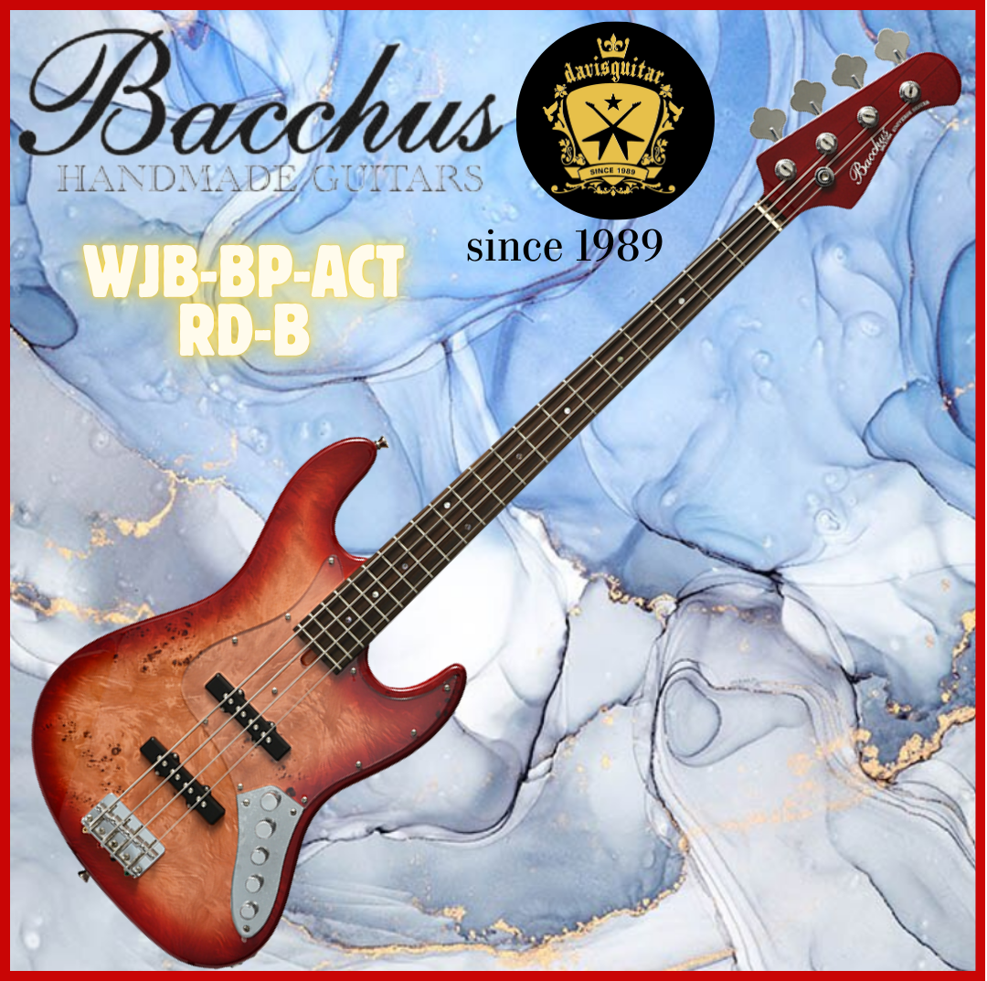 Bacchus WJB-BP Act 4-String Active Bass Guitar Burl Poplar Top Red
