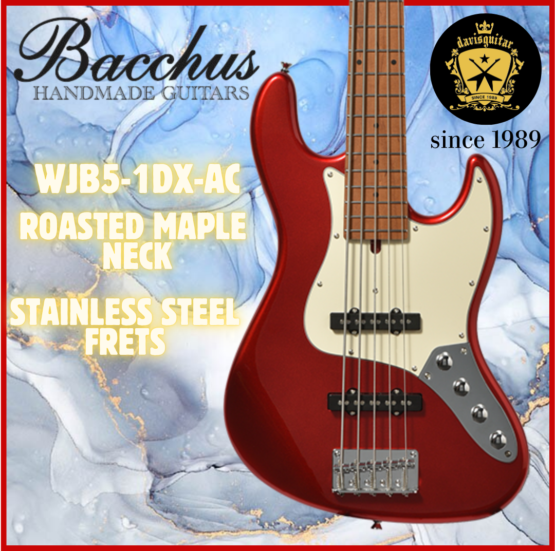 Bacchus WJB5-1DX-AC RSM/M 5-String Active Bass Guitar Active 2-Band EQ Candy Apple Red