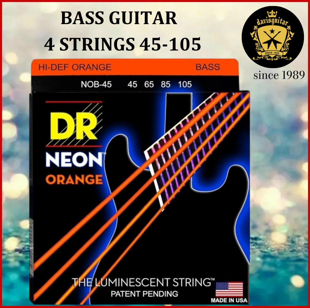 DR Strings 45-105 NOB-45 Hi-DEF NEON™ Orange Coated Bass 4 Strings