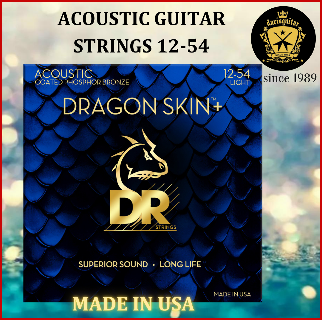 DR Strings 12-54 Dragon Skin+ DAP-12 Coated Phosphor Bronze Acoustic Guitar Strings