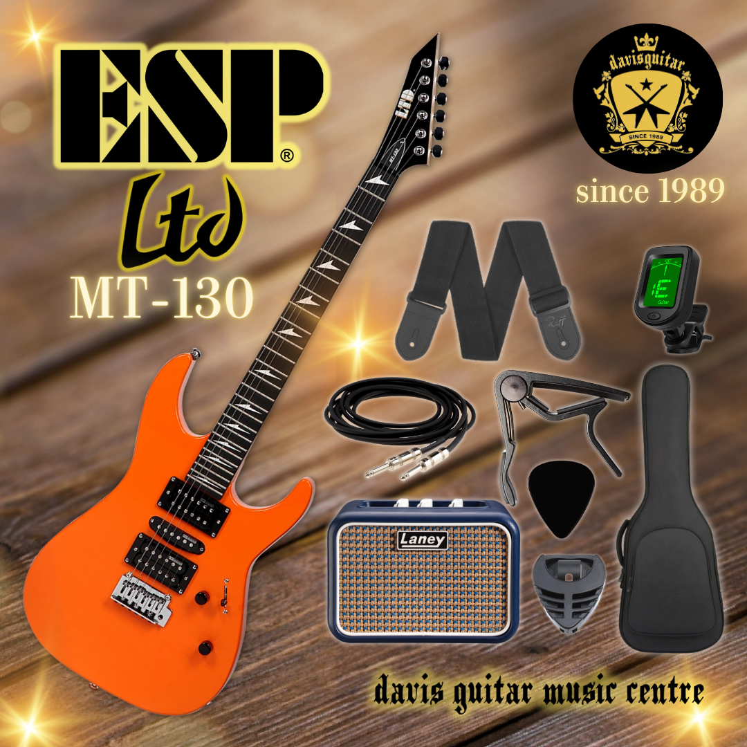 ESP LTD MT-130 Neon Orange Electric Guitar with Laney Amp, Cable, Strap, Tuner, Capo, Pick Package
