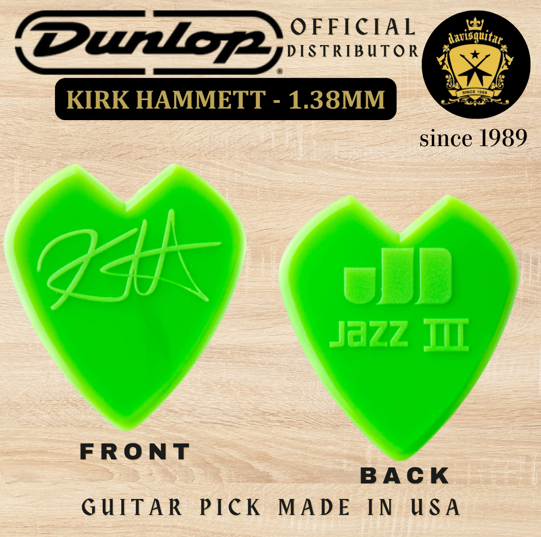 Jim Dunlop Guitar Pick Kirk Hammett Jazz III Green 1.38mm Made In USA