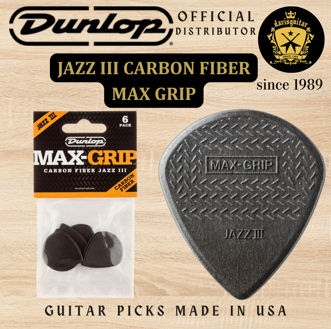 Jim Dunlop Guitar Pick Max-Grip Jazz III Carbon Fiber 1.38mm packet (6pcs) Made In USA