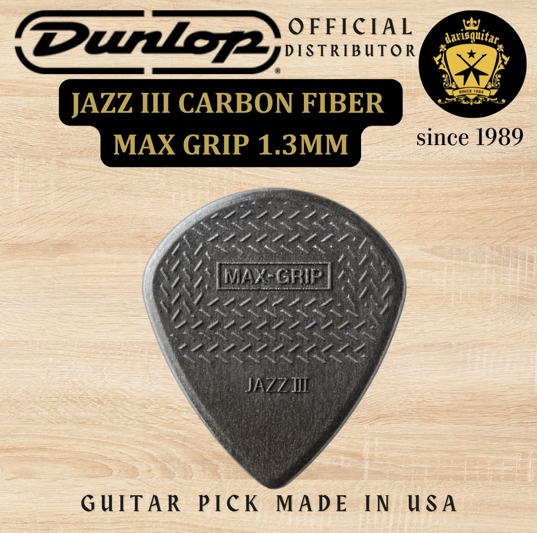 Jim Dunlop Guitar Pick Max-Grip Jazz III Carbon Fiber 1.38mm Made In USA