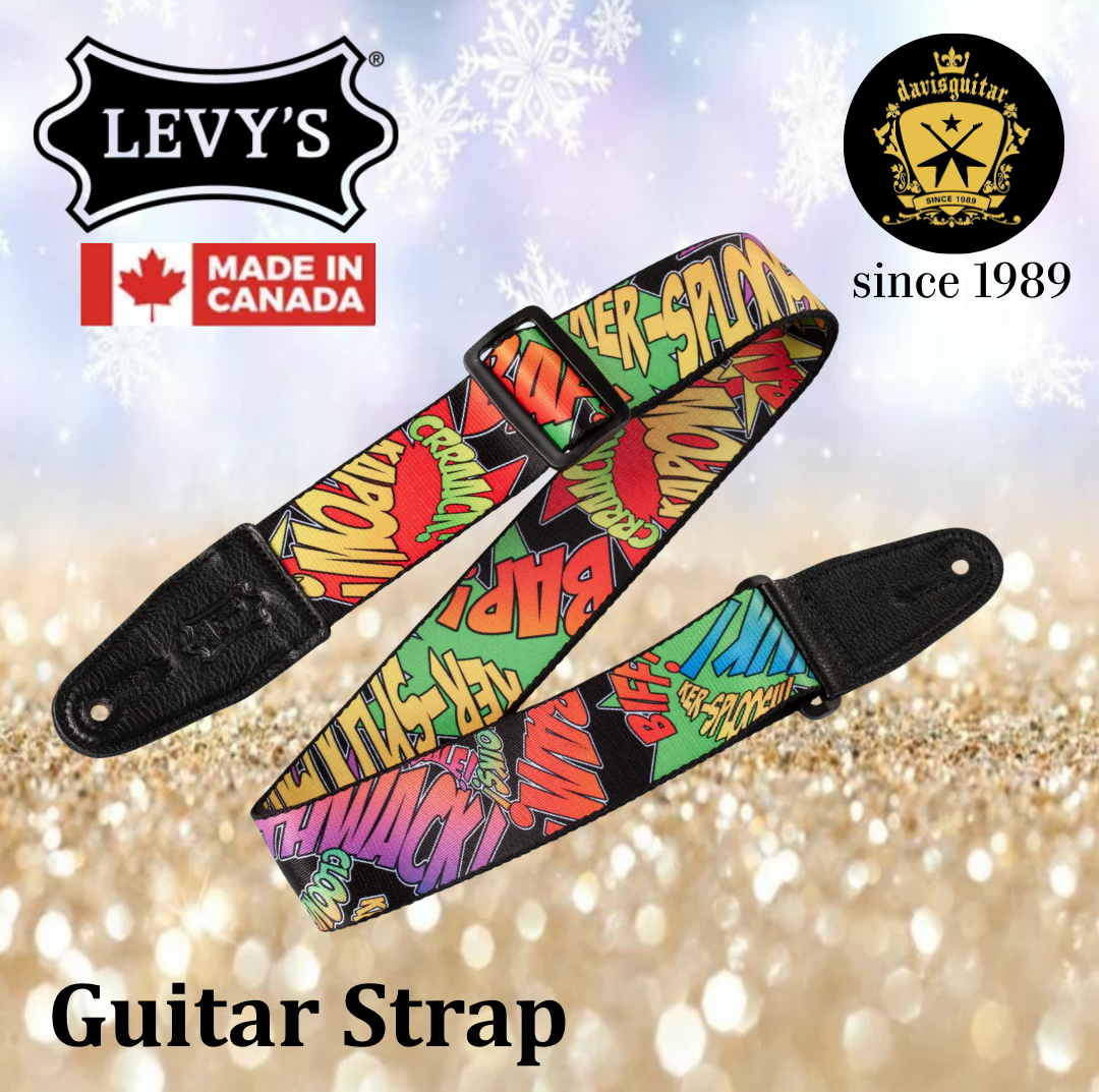 Levy’s Leather Graphic Waves Series 2" Polyester Guitar Strap – Comic Book Onomatopoeia MPD2-036