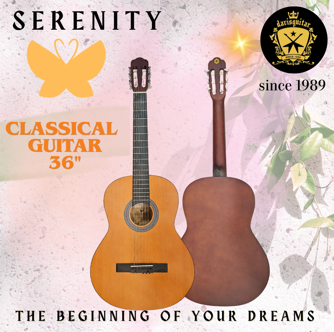 Serenity Beginner Classical Guitar 3/4 Size 36 Inches Natural Satin Finish with Bag