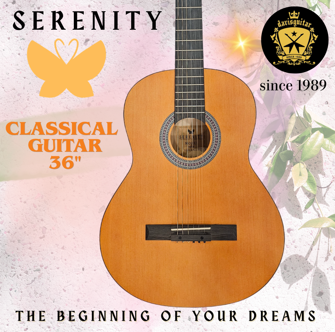 Serenity Beginner Classical Guitar 3/4 Size 36 Inches Natural Satin Finish with Bag