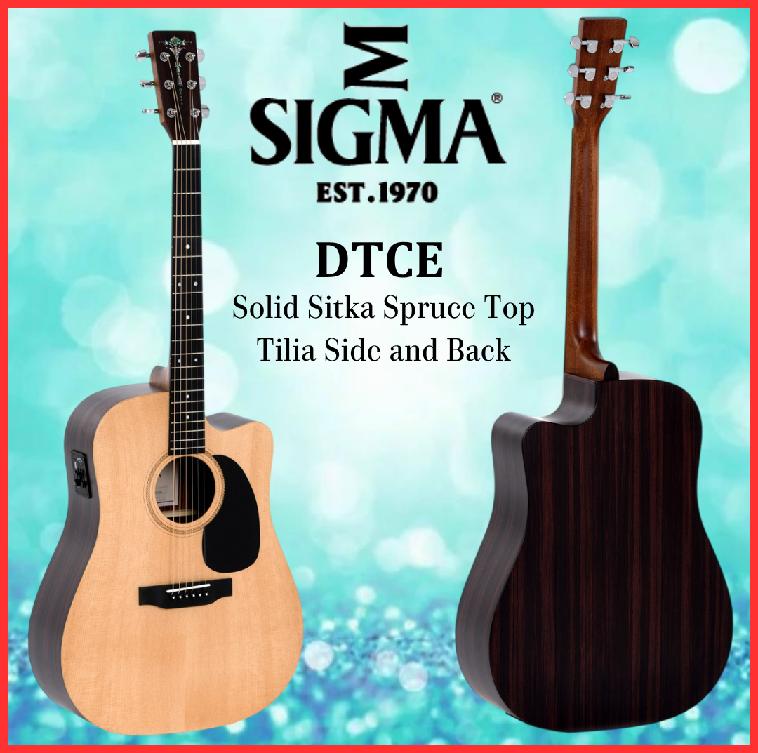 Sigma Electric Acoustic Guitar DTCE Solid Sitka Spruce top Tilia Side & Back Satin Finish