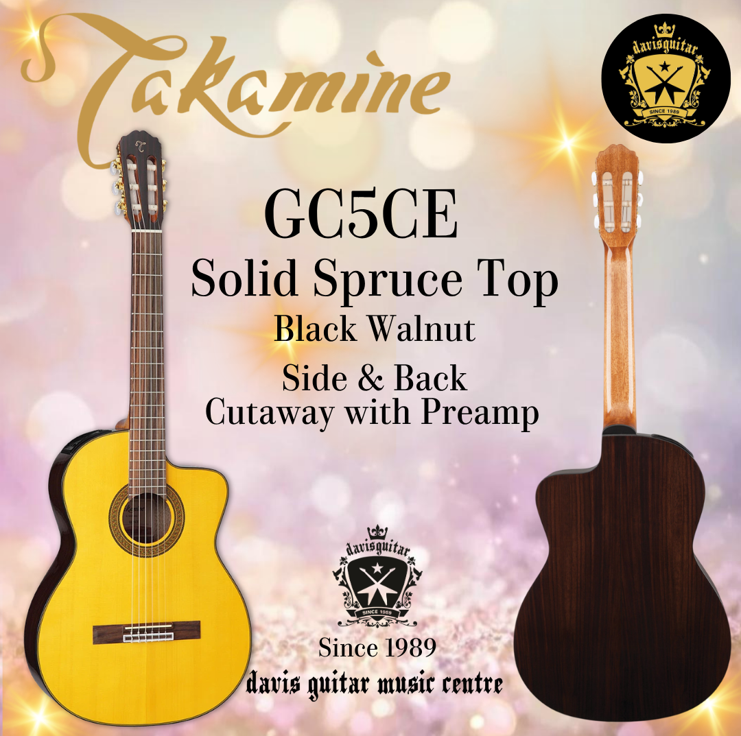 Takamine GC5CE Natural Electric Classical Guitar Solid Spruce Top Black Walnut Side and Back