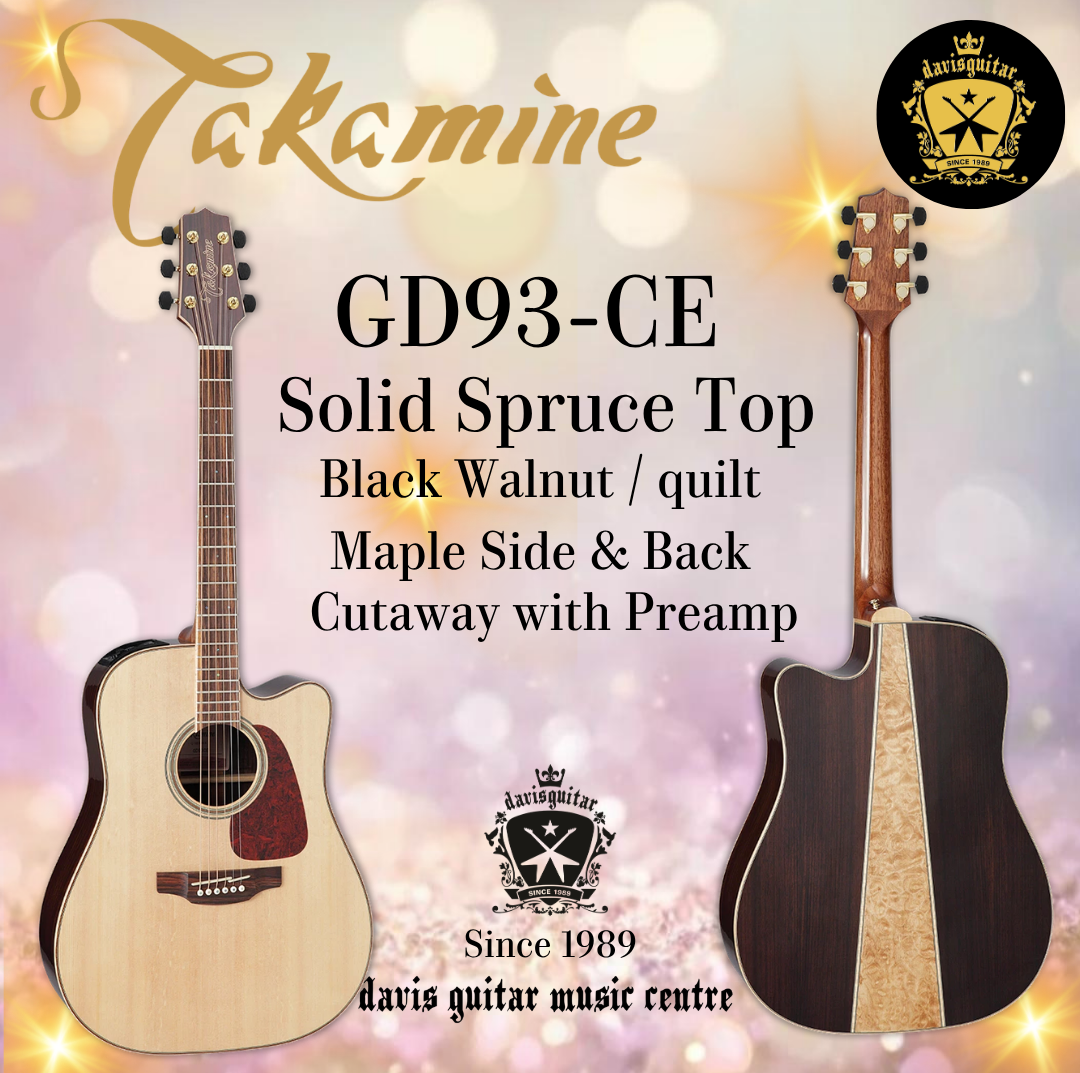 Takamine GD93CE Acoustic Electric Guitar Solid Spruce Top Black Walnut and Quilt Maple Side and Back