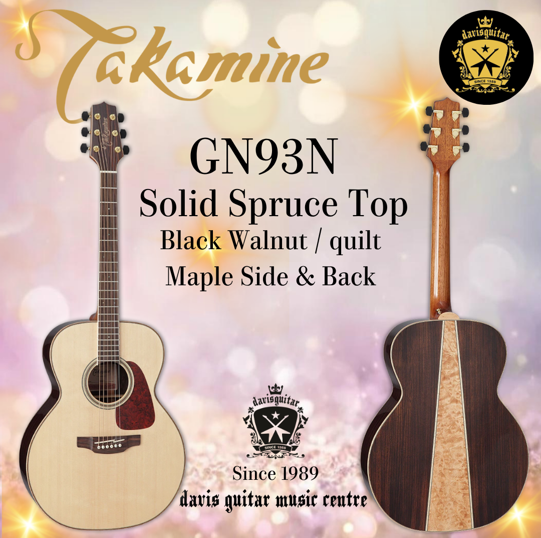 Takamine GN93N Acoustic Guitar Solid Spruce Top Black Walnut and Quilt Maple side and Back