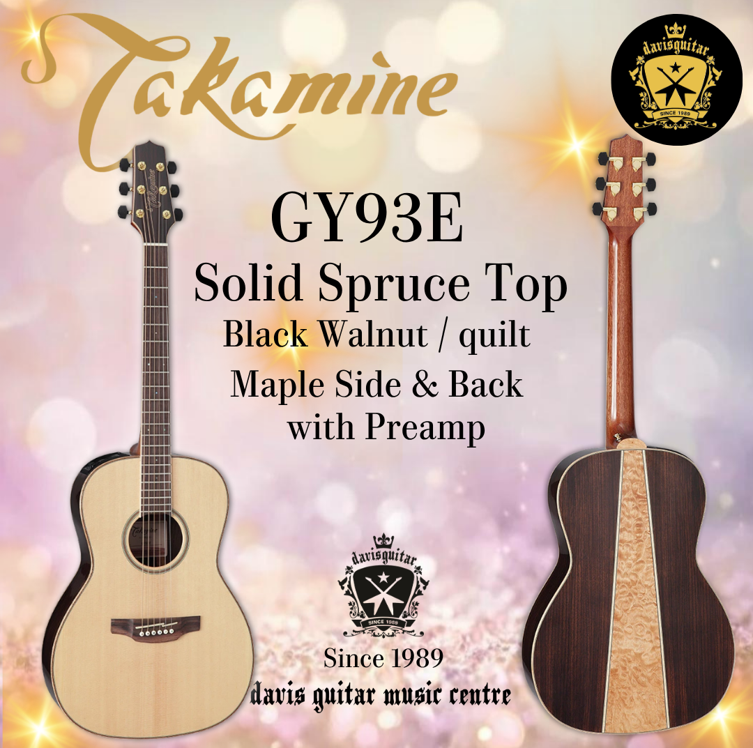Takamine GY93E Acoustic Electric Guitar Solid Spruce Top Black Walnut and Quilt Maple Side and Back