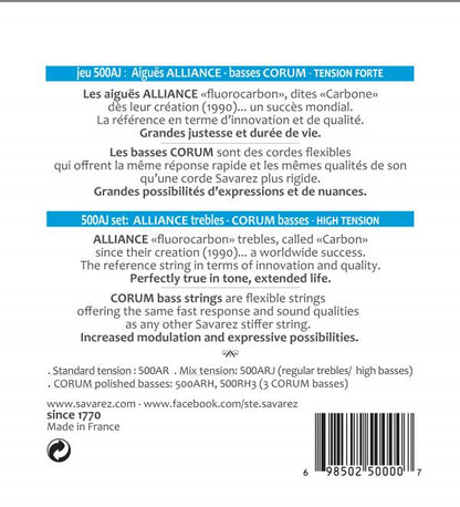 Savarez 500AJ Classical Guitar Nylon Strings Alliance Corum Fluoro Carbon High Tension