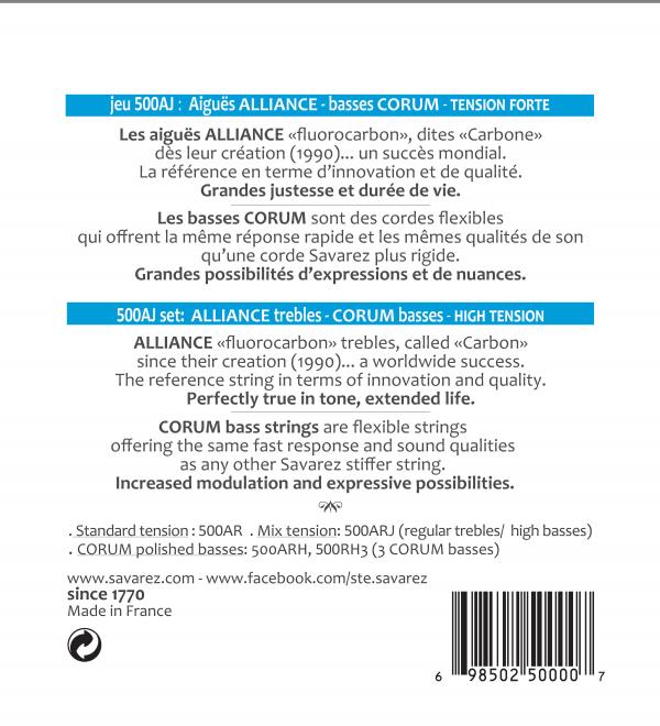 Savarez 500AJ Classical Guitar Nylon Strings Alliance Corum Fluoro Carbon High Tension