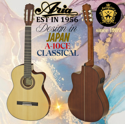 Aria A-10CE Gloss Natural Cutaway Classical Electric Guitar w/ Aria MG-30 Preamp