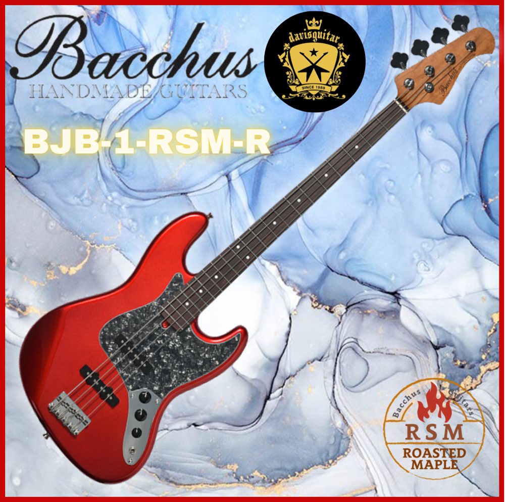 Bacchus Bass Guitar BJB-1RSM-R-TTPG Candy Apple Red Roasted Maple Neck with free bag
