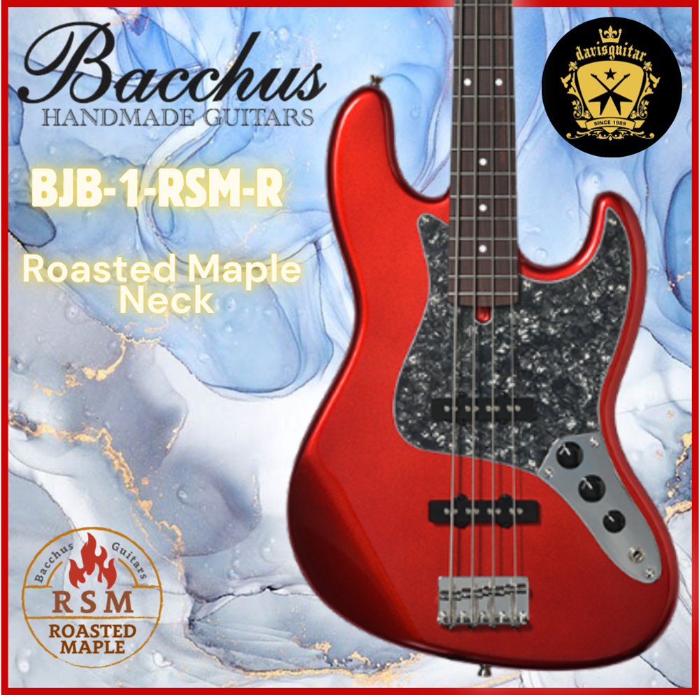 Bacchus Bass Guitar BJB-1RSM-R-TTPG Candy Apple Red Roasted Maple Neck with free bag