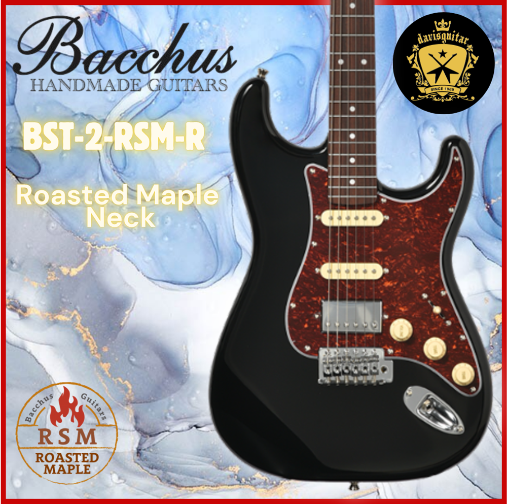 Bacchus BST-2-RSM-R-BPPG Black Electric Guitar Roasted Maple Neck with FREE bag