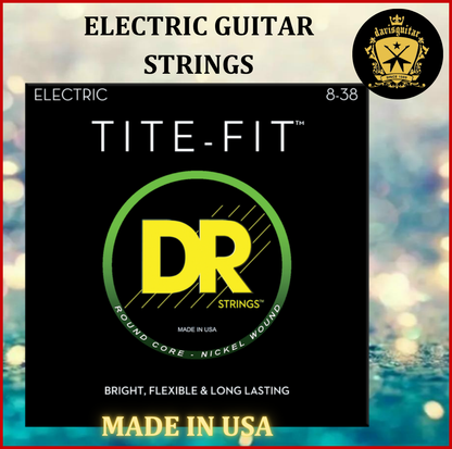 DR String 8-38 for Electric Guitar Nickel Wound Round Core Bright and Flexible Tite-Fit