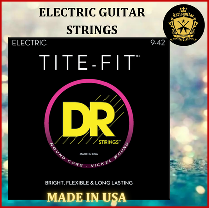 DR String 9-42 for Electric Guitar Nickel Wound Round Core Bright and Flexible Tite-Fit
