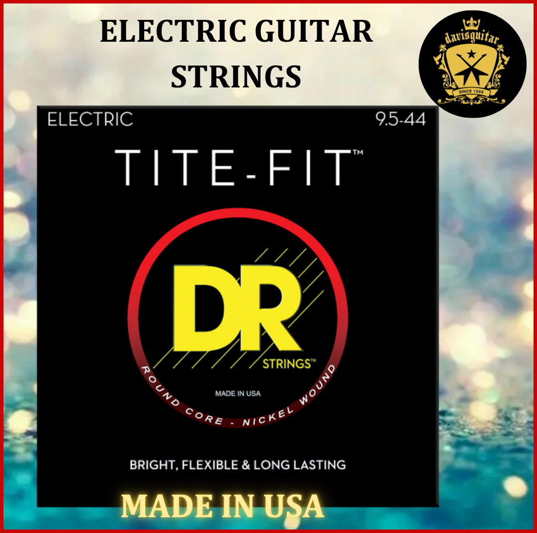 DR String 9.5-44 for Electric Guitar Nickel Wound Round Core Bright and Flexible Tite-Fit