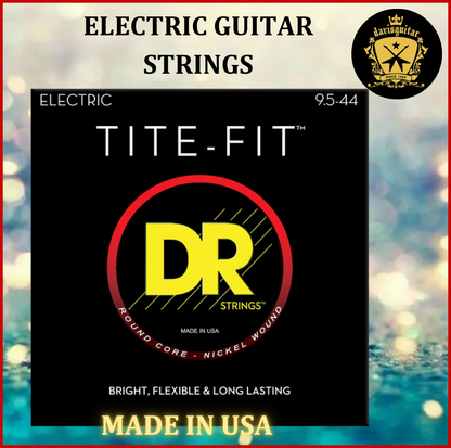 DR String 9.5-44 for Electric Guitar Nickel Wound Round Core Bright and Flexible Tite-Fit