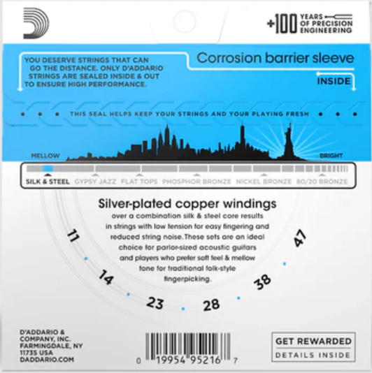 Daddario EJ40 Acoustic Guitar String Silk & Steel 11-47