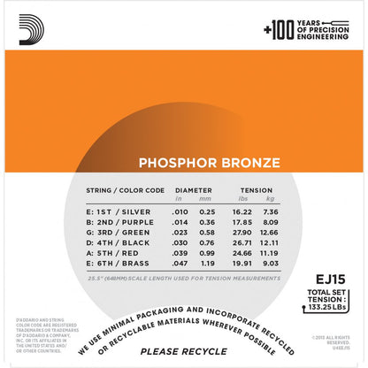 DAddario 10-47 EJ15 Phosphor Bronze Acoustic Guitar String