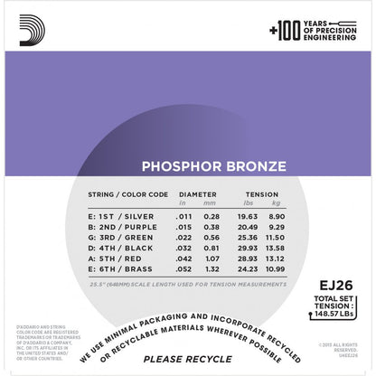 DAddario 11-52 EJ26 Acoustic Guitar Strings Phosphor Bronze
