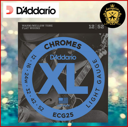 Daddario ECG25 Chrome Electric Guitar Strings 12-52 Flat Wound