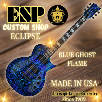 ESP USA Custom Shop Eclipse Seymour Duncan Blue Ghost Flame Electric Guitar with Hardcase - Preorder