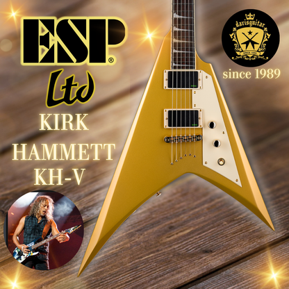 ESP LTD Kirk Hammett KH-V Gold Metallic EMG Floyd Rose Electric Guitar