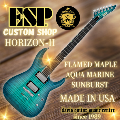 ESP USA Custom Shop Horizon-II EMG/ Seymour Duncan Maple Flame Aqua Marine Sunburst Electric Guitar Hardcase