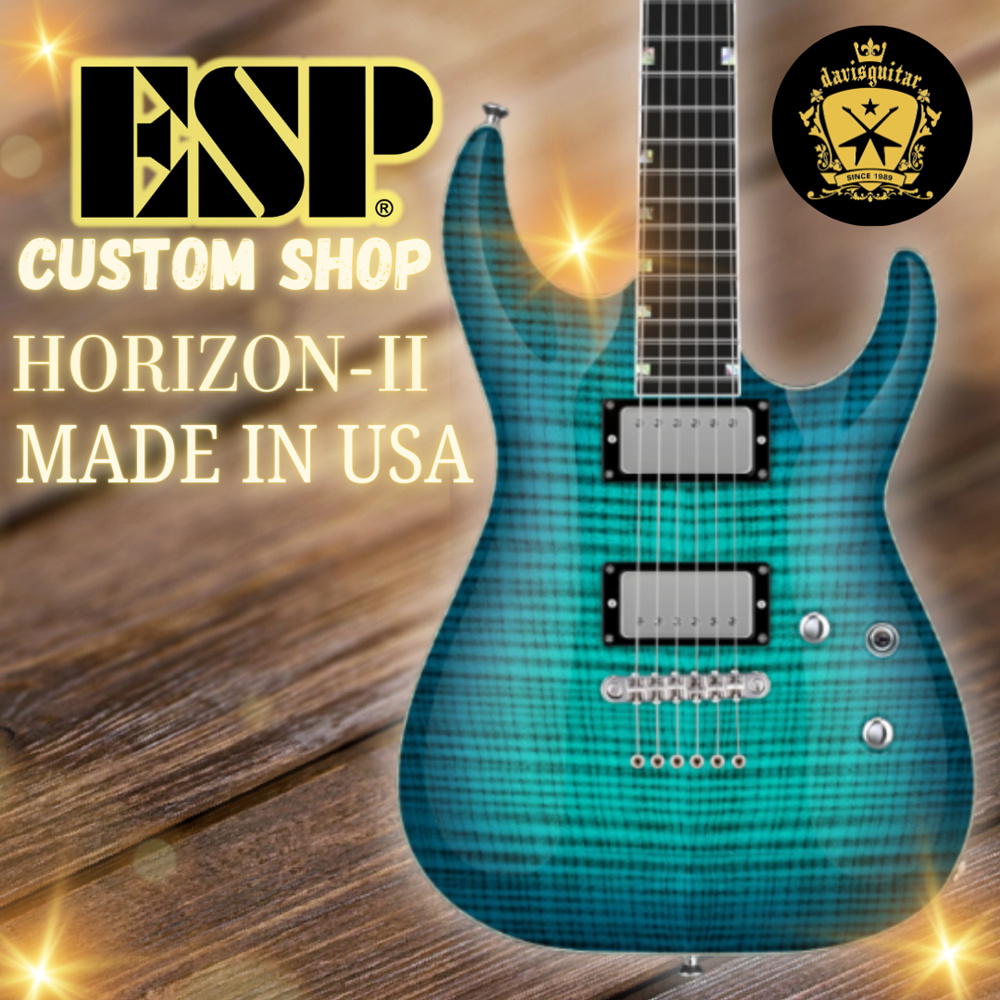 ESP USA Custom Shop Horizon-II EMG/ Seymour Duncan Maple Flame Aqua Marine Sunburst Electric Guitar Hardcase