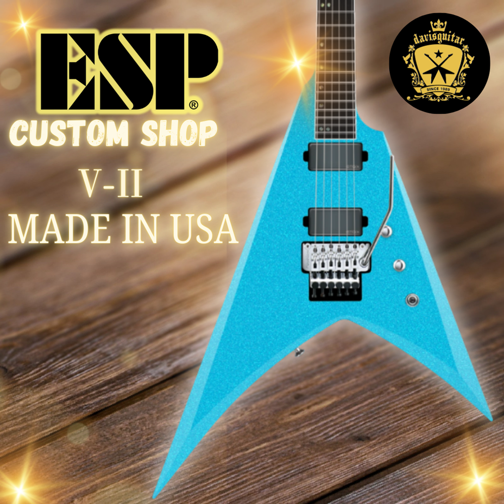 ESP USA Custom Shop V-II FR Floyd Rose EMG / Seymour Duncan Arctic Blue Sparkle Electric Guitar with Hardcase - Preorder