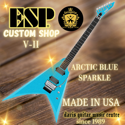 ESP USA Custom Shop V-II FR Floyd Rose EMG / Seymour Duncan Arctic Blue Sparkle Electric Guitar with Hardcase - Preorder