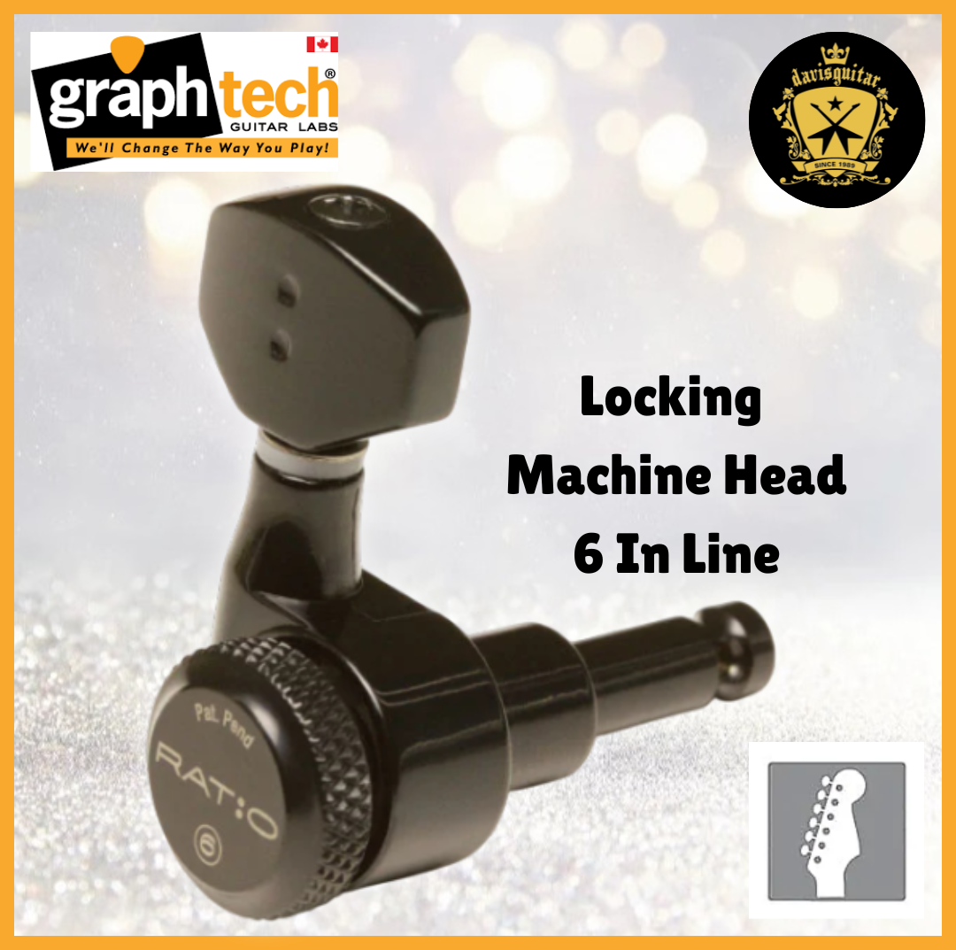 Graphtech PRL-8721-B0 Machine Head 6 In Line Locking Tuners Black for electric guitar