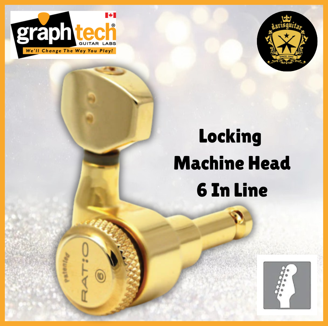 Graphtech PRL-8721-G0 Machine Head 6 In Line Locking Tuners Gold for electric guitar