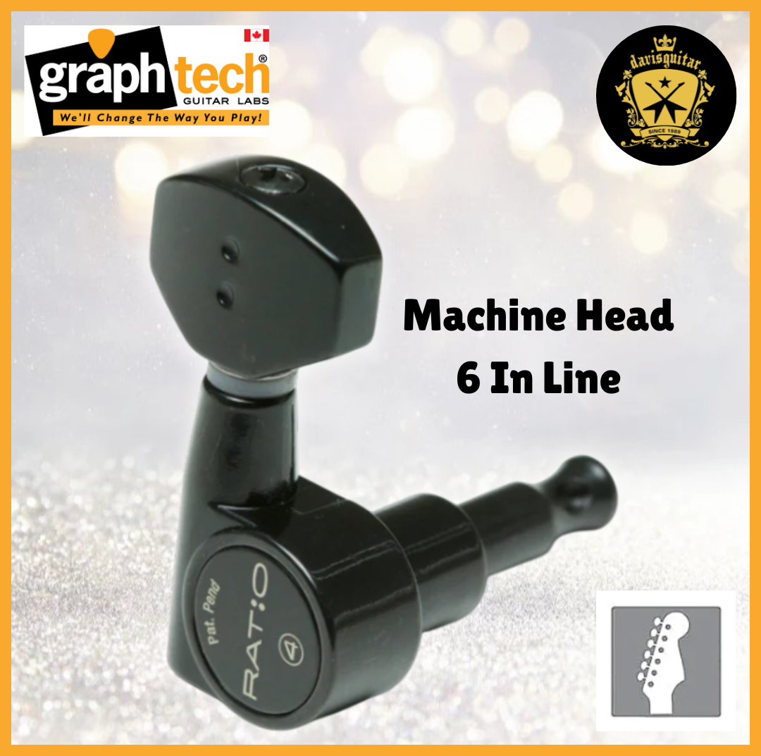 Graphtech PRN-2721-B0 Machine Head 6 In Line Tuners Black for electric guitar