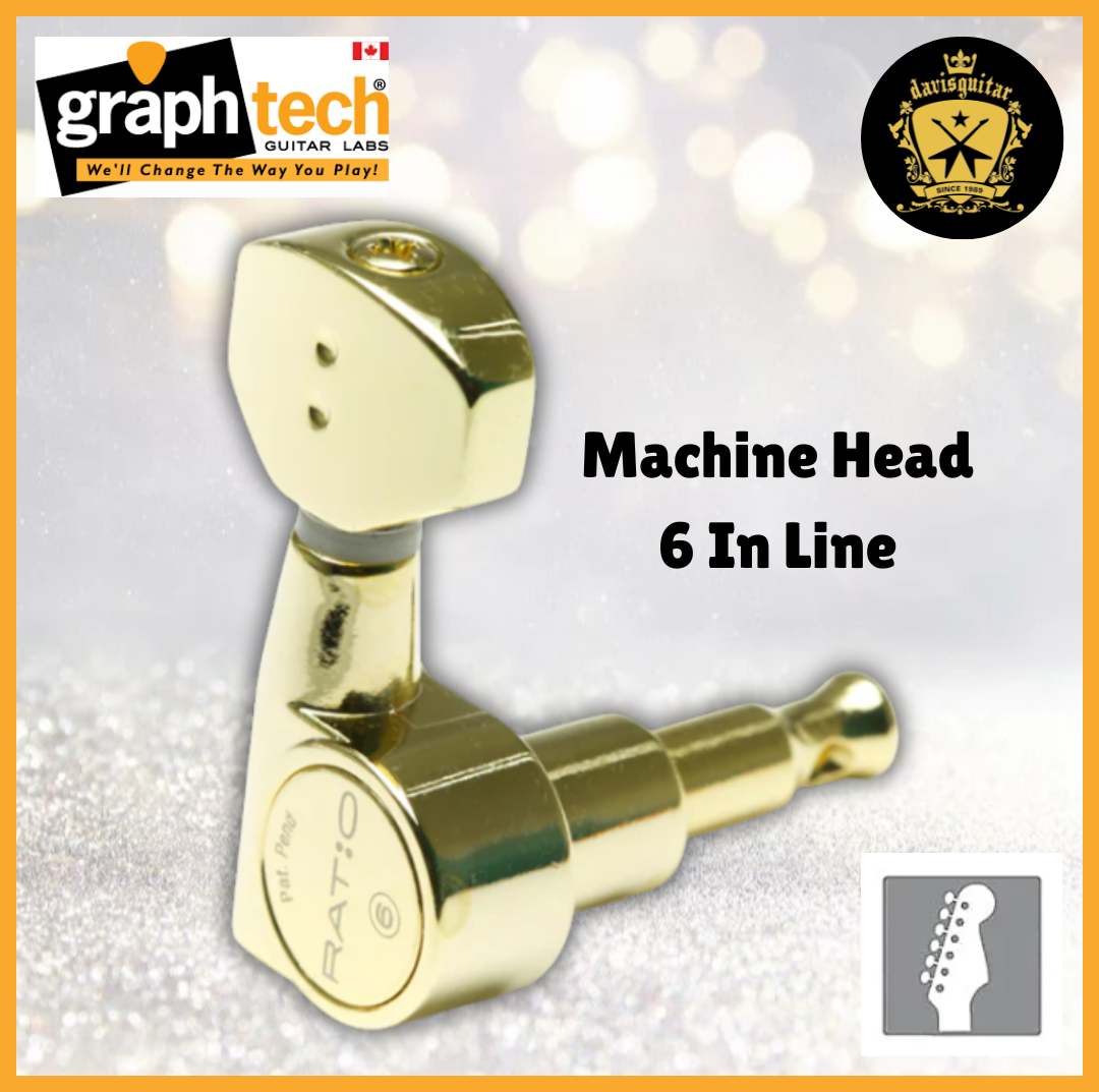 Graphtech PRN-2721-G0 Machine Head 6 In Line Tuners Gold for electric guitar
