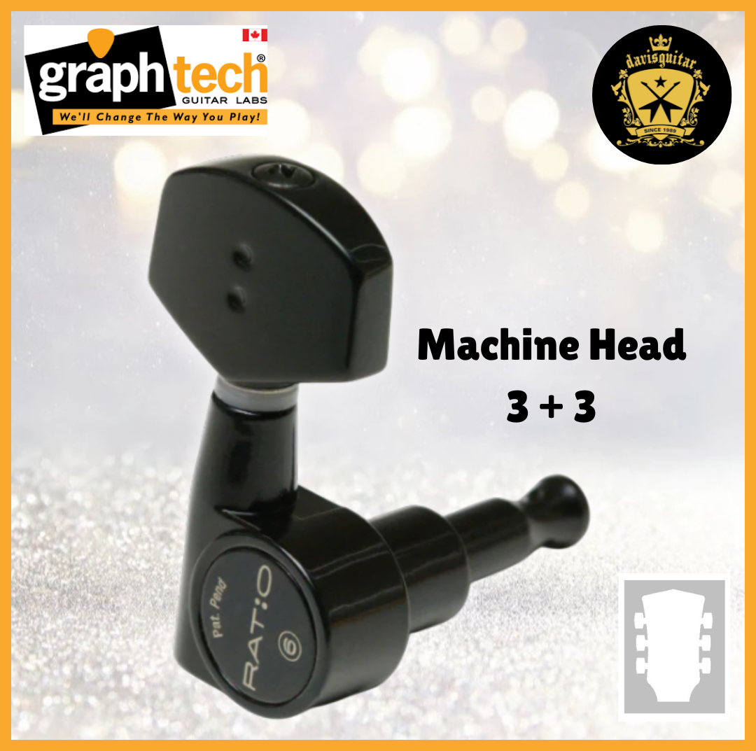 Graphtech PRN-2411-B0 Machine Head 3+3 Tuners Black for Acoustic guitar
