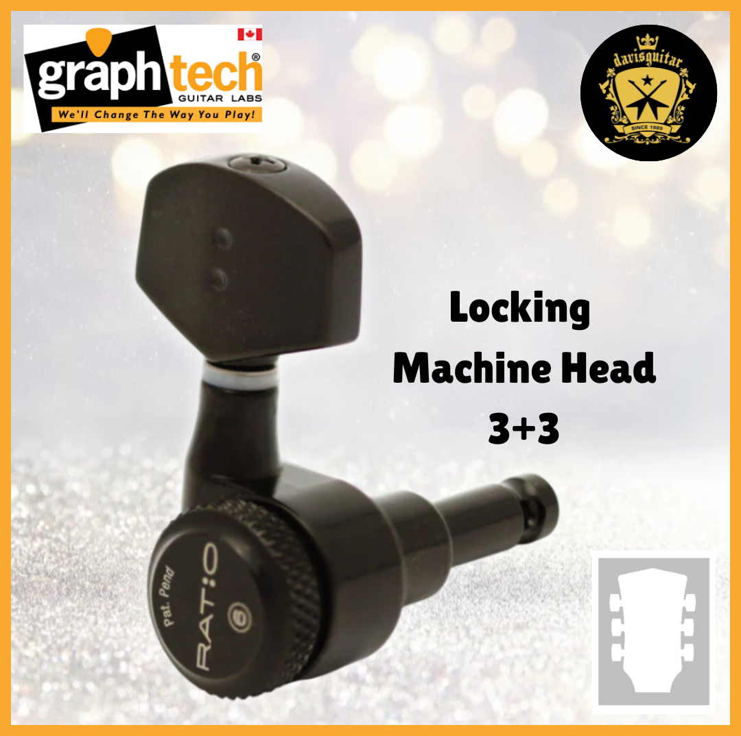 Graphtech PRL-8311-B0 Machine Head 3+3 Locking Tuners Black for electric or acoustic guitar